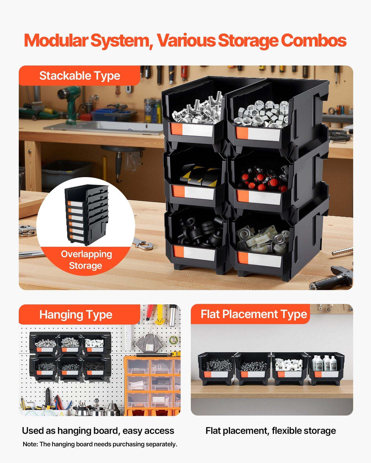 12 Pack - 14.8 x 8.5 x 7.1 Inch Plastic Organizer Containers for Garage, Office, Small Parts, Accessories - Black & C... - Image 6