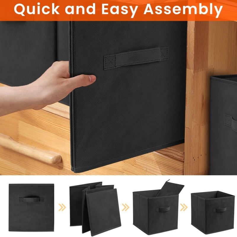 11”x11”x11” 6-Pack Foldable Storage Bin Collapsible Closet & Toy Organization Boxe Space Saving Fabric Cube (Black) - Image 6