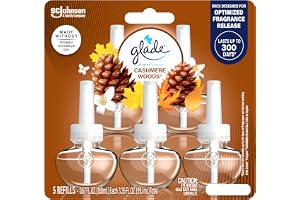 Glade PlugIns Refills Air Freshener, Scented and Essential Oils for Home and Bathroom, Cashmere Woods, 3.35 Fl Oz, 5 Count
