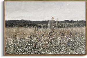InSimSea Framed Canvas Wall Art Vintage Decor, Landscape Wall Art, Meadow with Flowers Art, Modern Farmhouse Decor, Cottageco