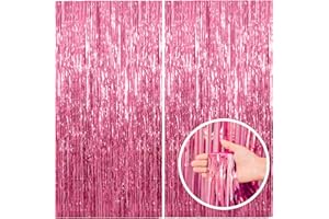 2 Pack Pink Backdrop Party Decorations Tinsel Curtain Party Backdrop Foil Fringe Birthday Decorations Photo Booth Streamer Ba