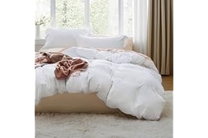 Bedsure White Duvet Cover Queen Size - 3 Pieces Prewashed Cotton-Like Polyester Extra Soft Bedding Set, Includes 1 Duvet Cove