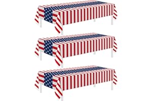 Childom 3 Pack Patriotic Tablecloths 4th of July Decorations,Disposable Plastic Tablecloths 54"x108",Patriotic Themed Party T