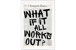 Drimiler Retro Black And White Newspaper Poster What If It All Works Out Canvas Wall Art Positive Affirming Quote Minimalist