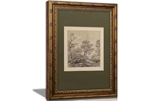 Vintage Gold Framed Wall Art Tree Forest Landscape Painting Canvas Prints Green Gray Tree Natural Sketch Picture Rustic Farmh