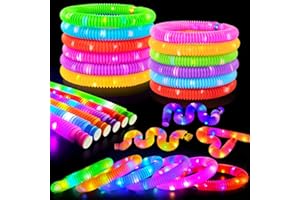 Glow Sticks Camping Essentials for Toddlers 6-96 PCS,Kids Light Up Pop Tube Wand Toys Gifts,4th of July LED Bracelet Necklace
