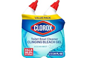 Clorox Toilet Bowl Cleaner Clinging Bleach Gel, Kills 99.9% of Bacteria and Viruses, Ocean Mist, 24 Fl Oz, Pack of 2