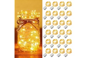 24 Pack Fairy Lights Battery Operated [3 Modes] 7ft 20 LED Mini Twinkle String Lights Waterproof Silver Wire Firefly Starry L
