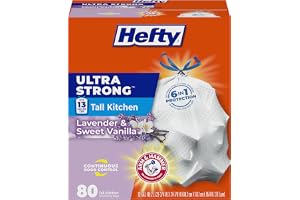 Hefty Ultra Strong 13 Gallon Trash Bags, Tall Kitchen, Drawstring Closure, Odor Control, White, Lavender, Sweet Vanilla, 80 C