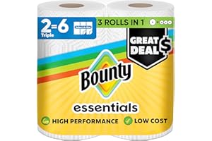 Bounty Essentials Select-A-Size Paper Towels, White, 2 Triple Rolls = 6 Regular Rolls (Packaging May Vary)