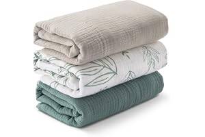 Muslin Swaddle Blankets for Newborn, 3 Pack Breathable Soft Receiving Blanket, Large 38 x 40 inches Swaddle Wrap Burping Clot
