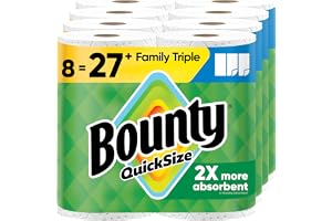 Bounty Quick-Size Paper Towels, White, 8 Family Triple Rolls = 27 Regular Rolls - 10