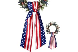 Kutyndrix Patriotic Wreath Sash 2 Pack for Front Door, 55 x 5 Inch American Flag Stars and Stripes Ribbon, 4th of July Memori