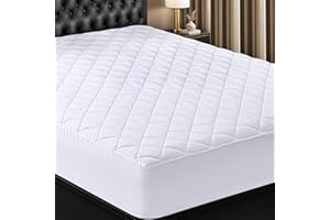 Quilted Fitted Mattress Pad, Queen Mattress Protector Topper with Deep Pocket Stretches up to 16 Inches, Machine Washable Mat