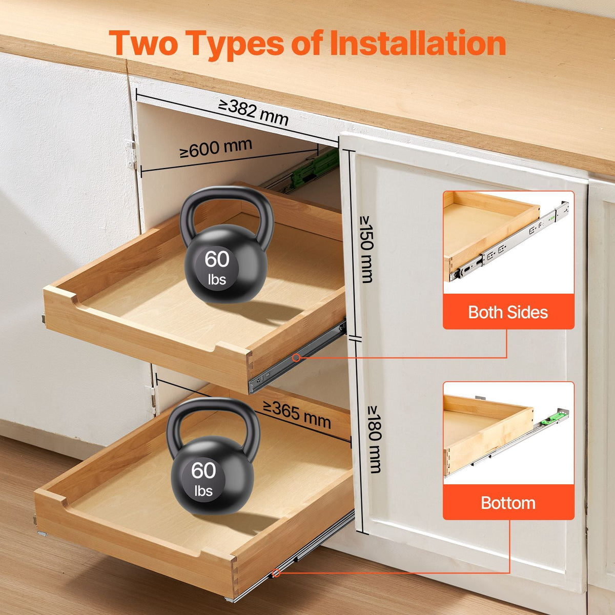 Heavy Duty Slide Out Wooden Cabinet Organizer Drawer, Bottom & Side Mount Pull Out Shelf for Kitchen Pantry Bathroom, x - Image 4