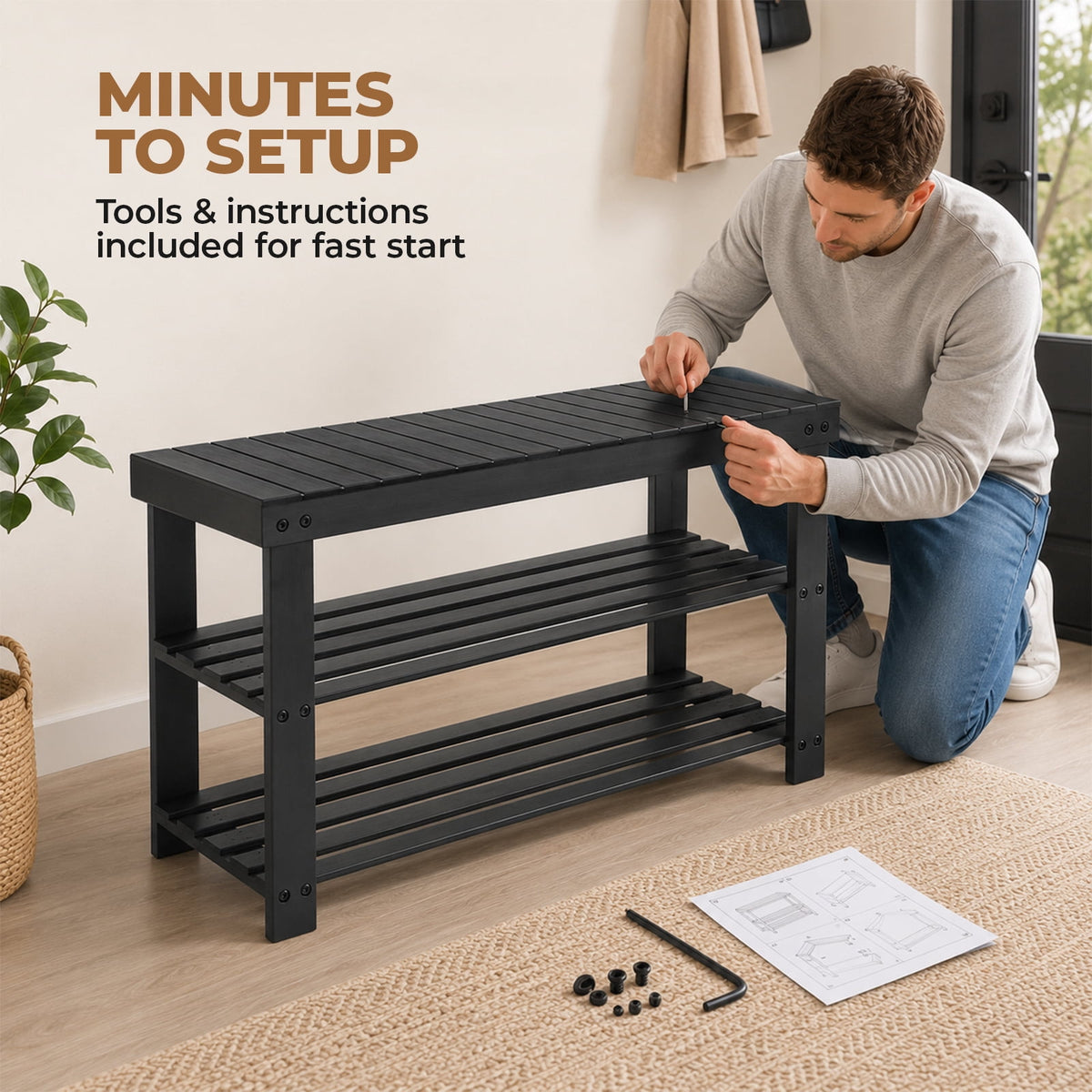 3 Shoe Rack Bench, Shoe Storage Organizer, Entryway Bench, Perfect for Shoe Cubby, Bathroom Bench, Entryway Organizer... - Image 6
