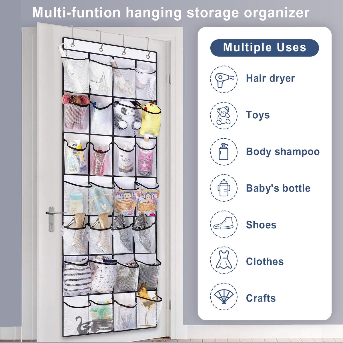 the Door Shoe Organizer, 28 Large Pockets Hanging Shoe Organizer, White - Image 2