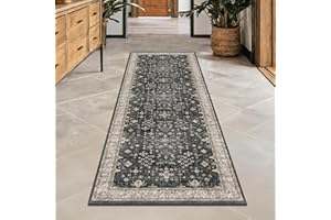 Black Boho Washable 2x6 Runner Rugs for Hallway Kitchen Bedroom Beside Laundry Room Bathroom Rug, Pet & Kids Friendly, Non Sl