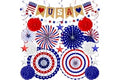 26 PCS 4th of July Decorations, 250th Memorial Day Red White Blue Paper Fans Decorations, 4th of July Banner Pompom Garland a