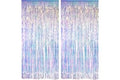 Iridescent Party Streamers Backdrop - GREATRIL Neon Transparent Holographic Tinsel Foil Fringe Curtain for Mermaid/Frozen/Sea
