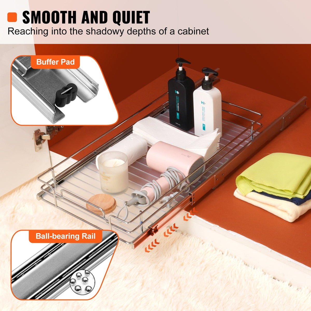 12.5"Wx21"Dx3.5"H Cabinet Organizer, Durable Slide-Out Pantry Shelves, Steel Sliding Drawer Storage for Home Use, Fit... - Image 3