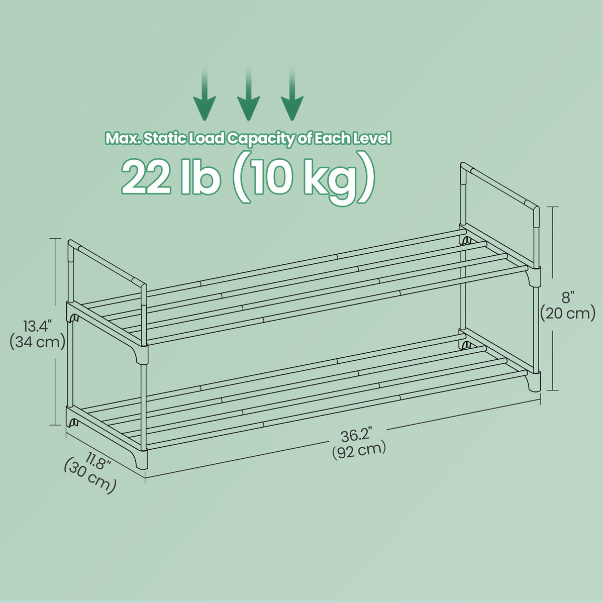 2-Tier Rack, Metal Organizer Shelf for Entryway, Holds 12-15 Pairs, UprightUpside Down Installation, Space-Saving, Gray - Image 6