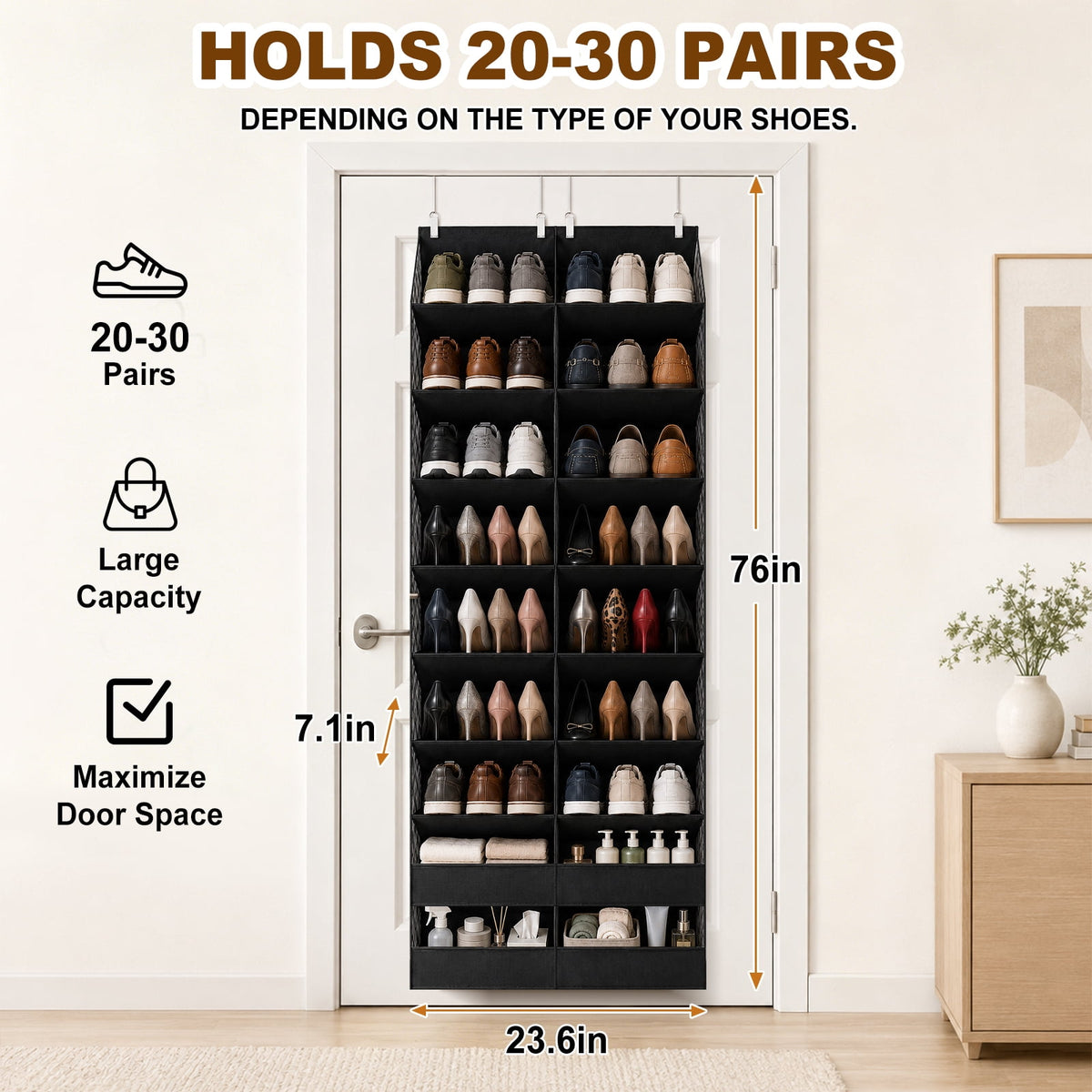 the Door Shoe Organizer: 20-30 Pair the Door Storage with 6.3 in Deep Pockets - Shoe Rack for Door in Closet Bedroom ... - Image 3