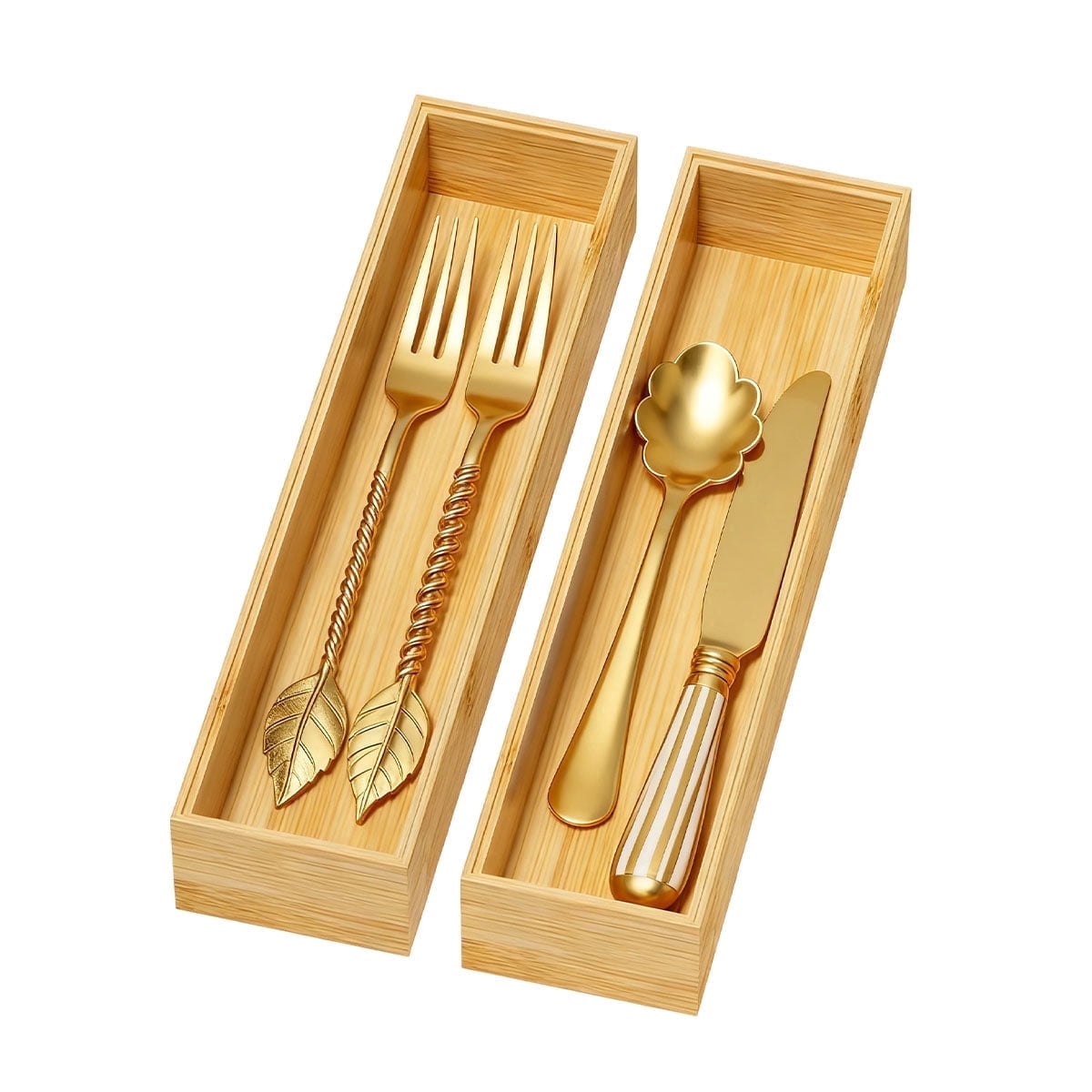 Bamboo Drawer Organizers - 12x3x2 Inch Stackable Cutlery Trays for Kitchen,Bathroom,and Office Storage,2 Pcs