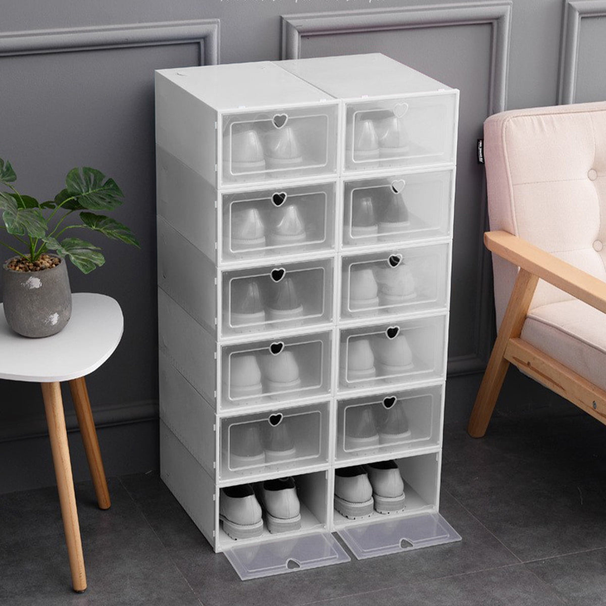 Foldable Shoe Storage, Space-Saving Stackable Shoe Organizer, Clear Shoe Boxes for Closet, Shelf, Entryway & Dorm Roo... - Image 2