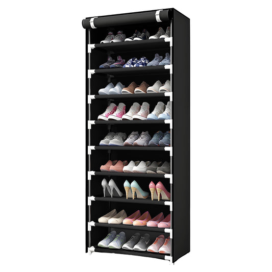 9-Tier Rack with Cover, Dustproof Storage Organizer Cabinet for Closet, Entryway, Free Standing Shelf, Black