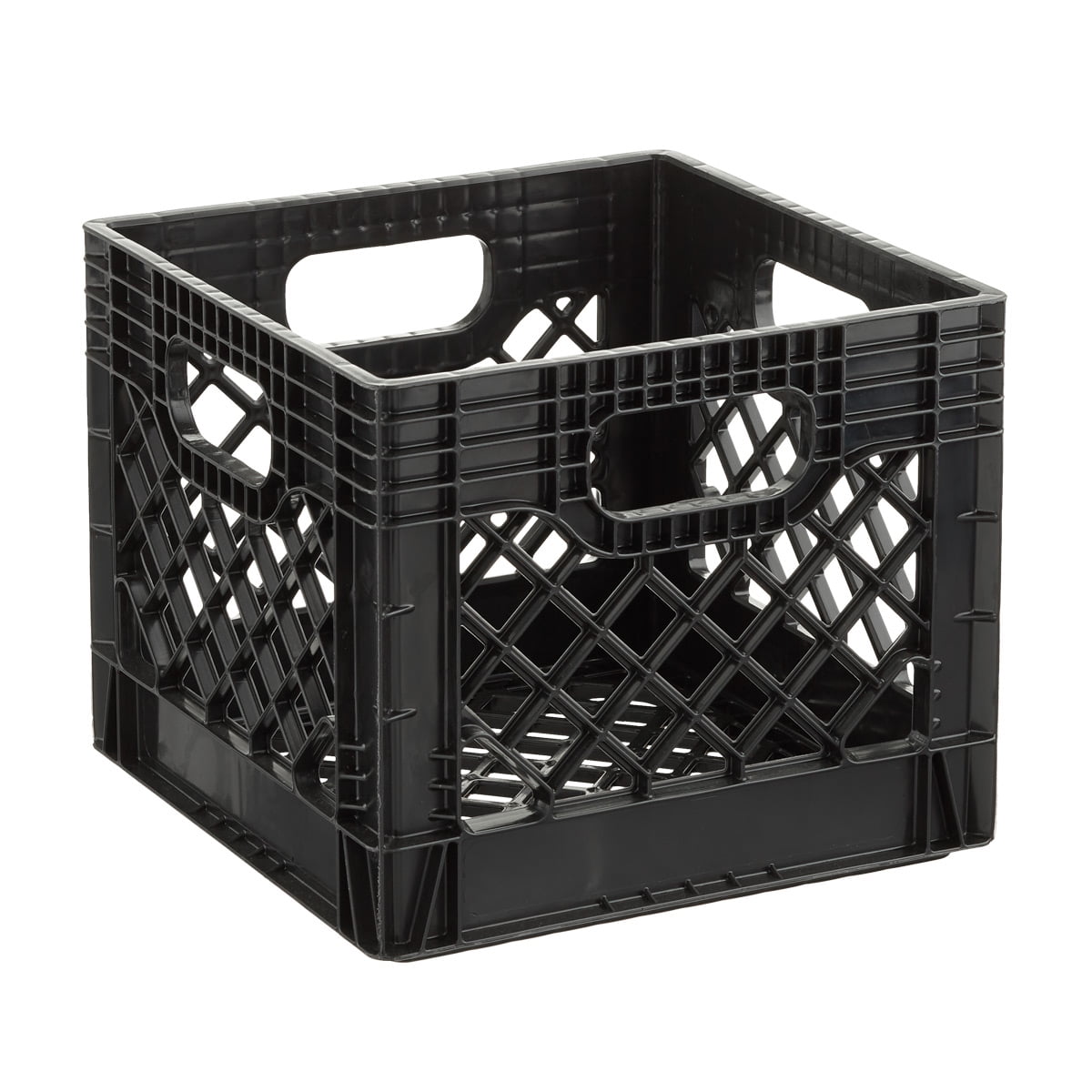 Heavy-Duty Plastic Milk Crate Black with Built-in Handles