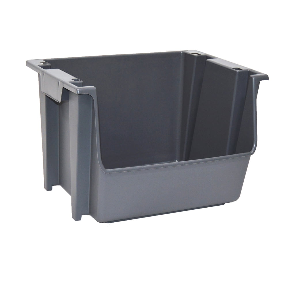 Stacking Storage Bin, Plastic, Gray
