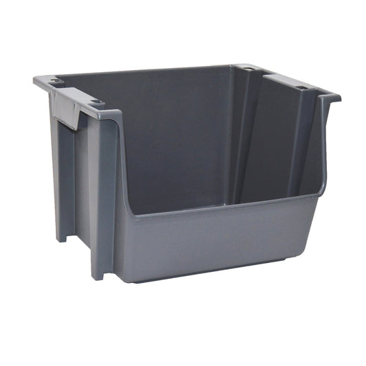 Stacking Storage Bin, Plastic, Gray