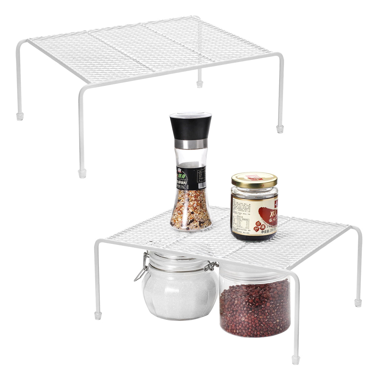 Kitchen Cupboard Organiser, 2-Pack Metal Wire Cabinet Storage Shelf Insert Rack, White