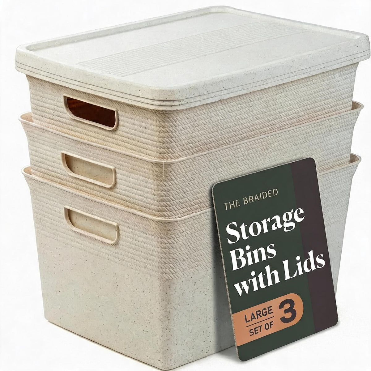 Plastic Storage Bins with Lids 22 Liter 3 Pack Natural Woven Style - Image 2