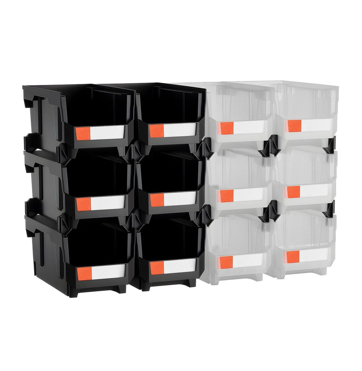 12 Pack - 14.8 x 8.5 x 7.1 Inch Plastic Organizer Containers for Garage, Office, Small Parts, Accessories - Black & C...