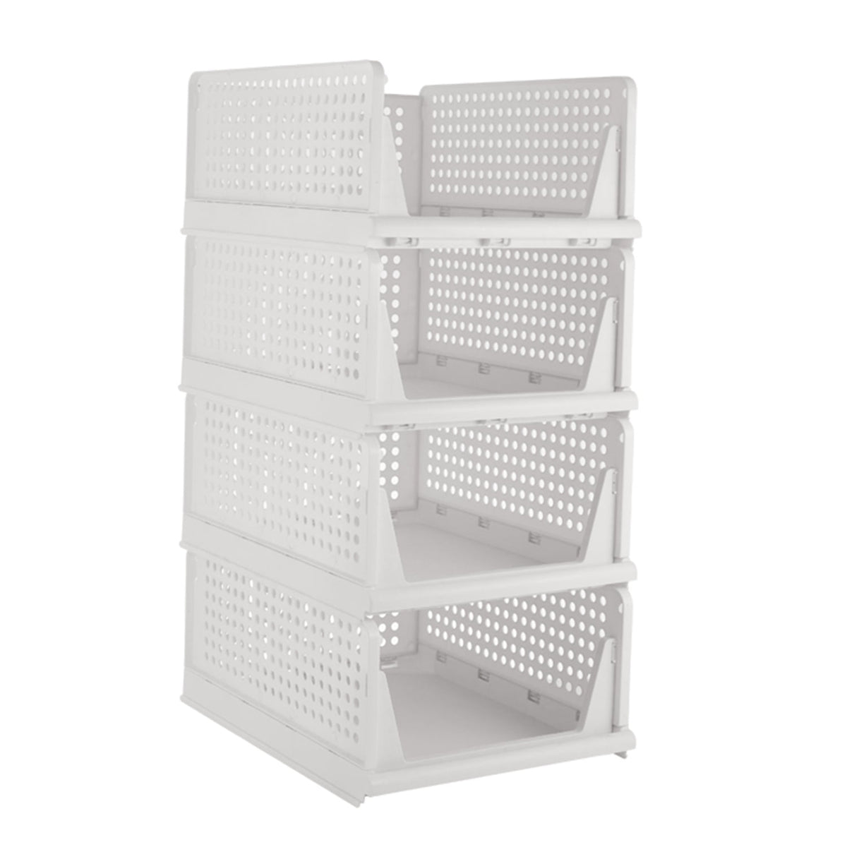 Plastic Storage Basket 4 Pack, Drawer Shelf Container, Foldable Closet Organizers for Wardrobe Cupboard Kitchen Bathr...