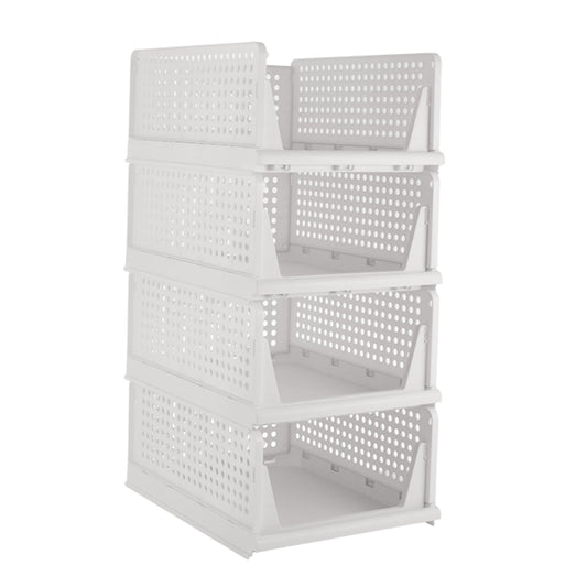 Plastic Storage Basket 4 Pack, Drawer Shelf Container, Foldable Closet Organizers for Wardrobe Cupboard Kitchen Bathr...