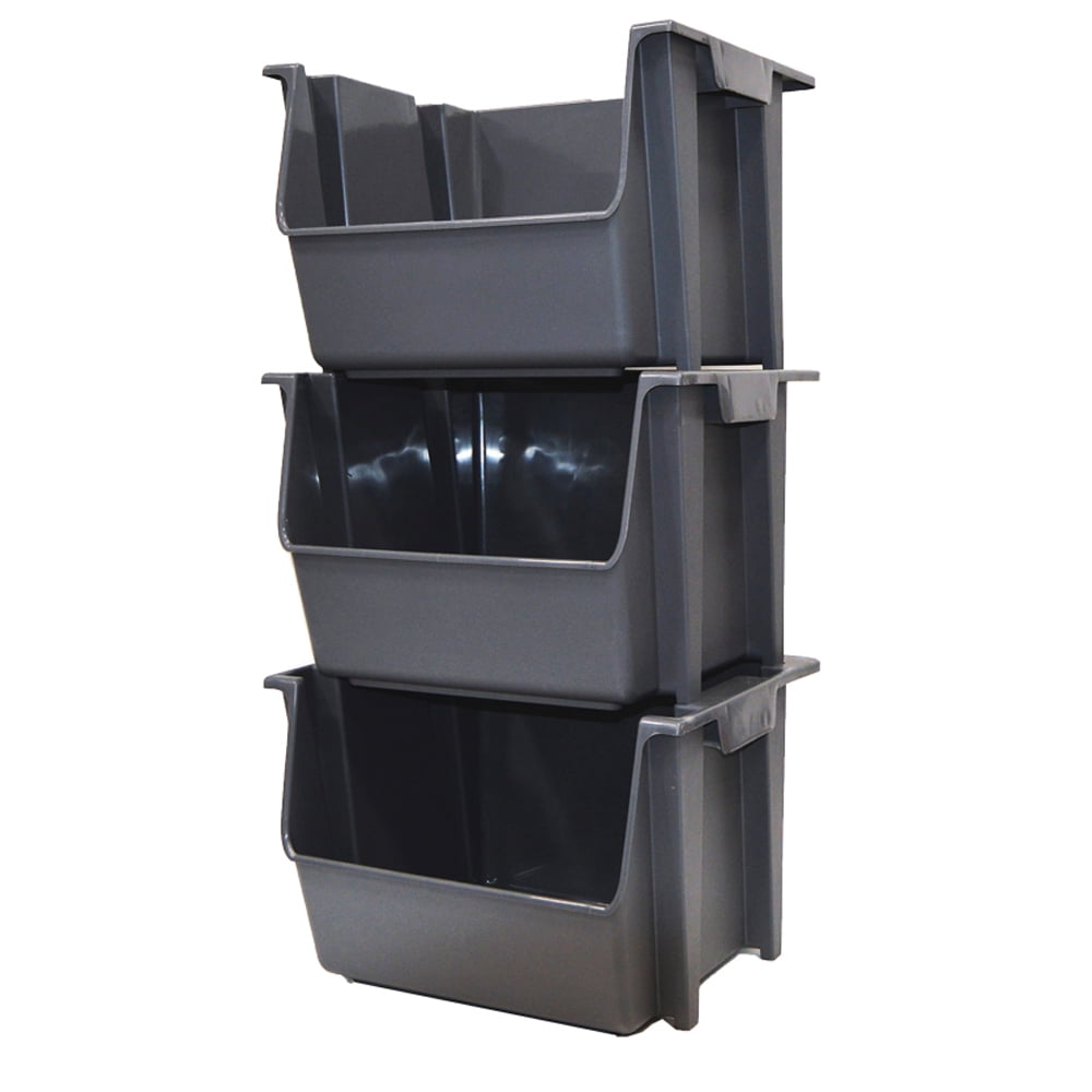 Stacking Storage Bin, Plastic, Gray - Image 2