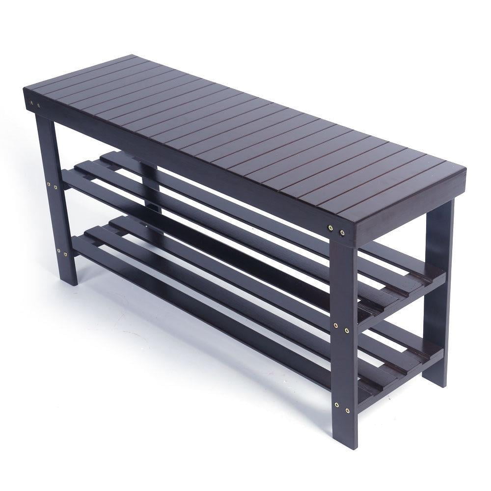 36" Bamboo Shoe Storage Bench, 3-Tier Shoe Rack Organizer for Entryway Hallway Closet Living Room Bathroom, Espresso ... - Image 4