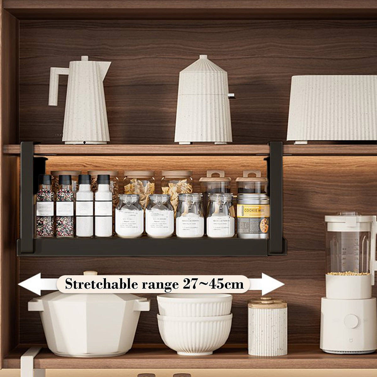 Adjustable Under Shelf Basket Telescopic Kitchen Cabinet Organizer, Expandable Metal Storage Rack for Pantry & Bathro... - Image 6