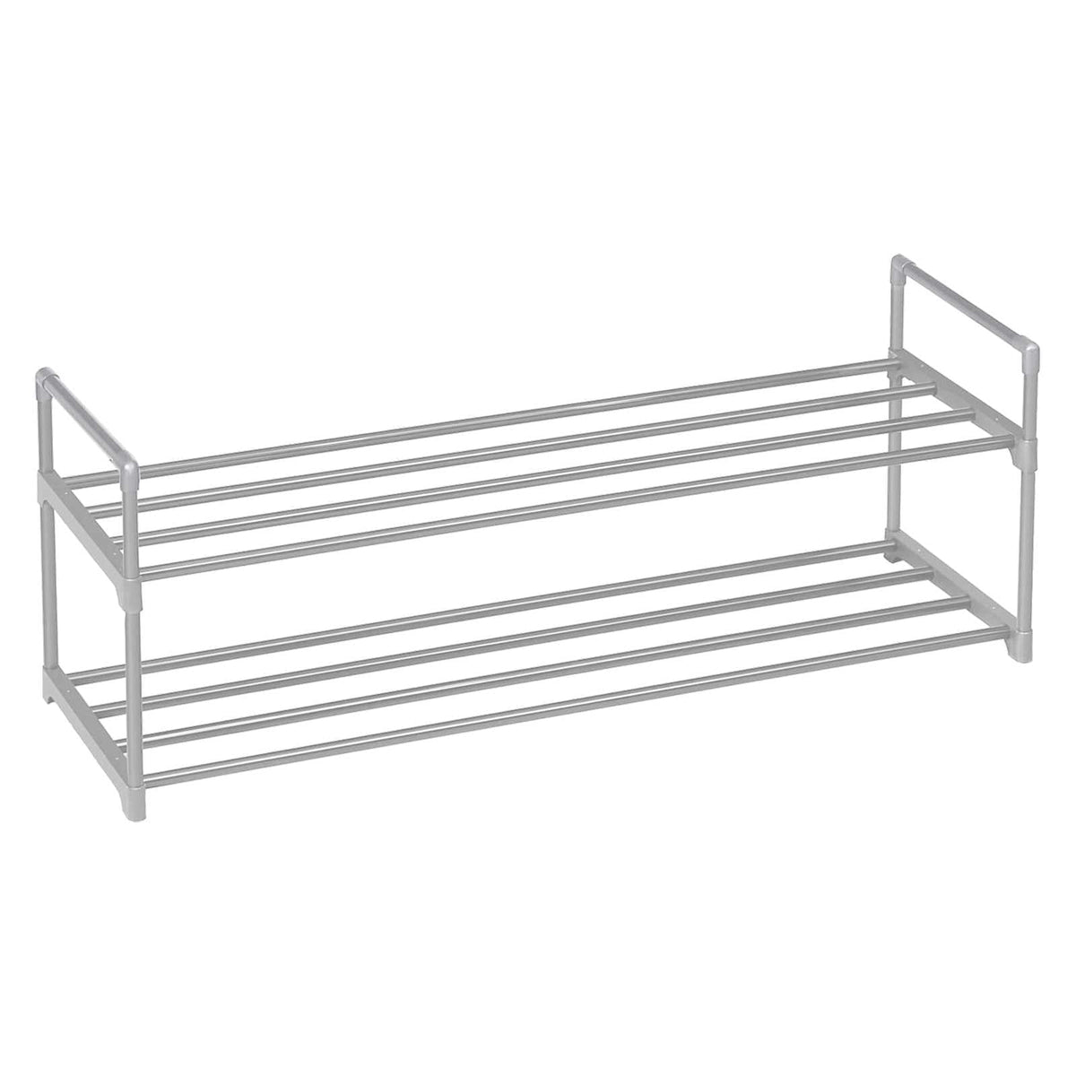 2-Tier Rack, Metal Organizer Shelf for Entryway, Holds 12-15 Pairs, UprightUpside Down Installation, Space-Saving, Gray