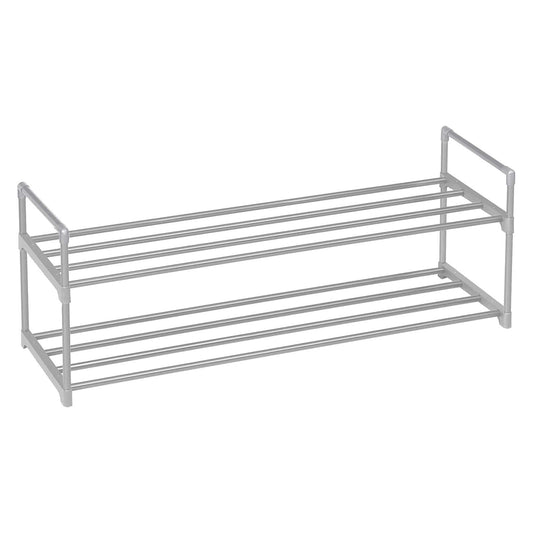 2-Tier Rack, Metal Organizer Shelf for Entryway, Holds 12-15 Pairs, UprightUpside Down Installation, Space-Saving, Gray