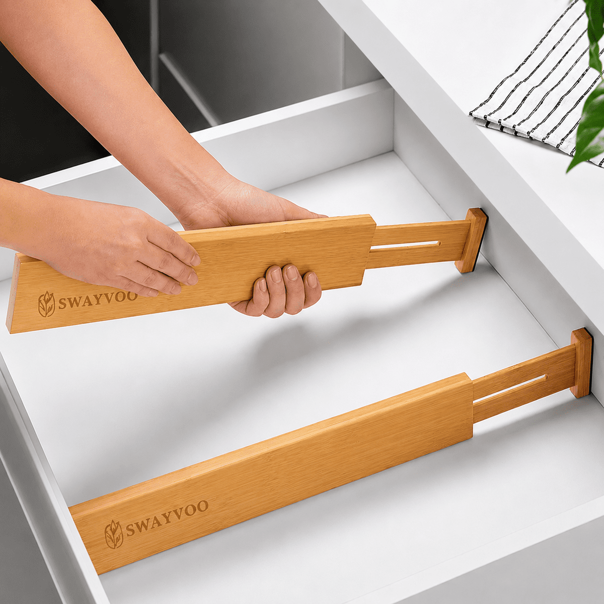 Bamboo Drawer Dividers 4-Pack Adjustable Drawer Organizer Separators for Kitchen, Bedroom, Bathroom, Cabinet, Office ... - Image 4