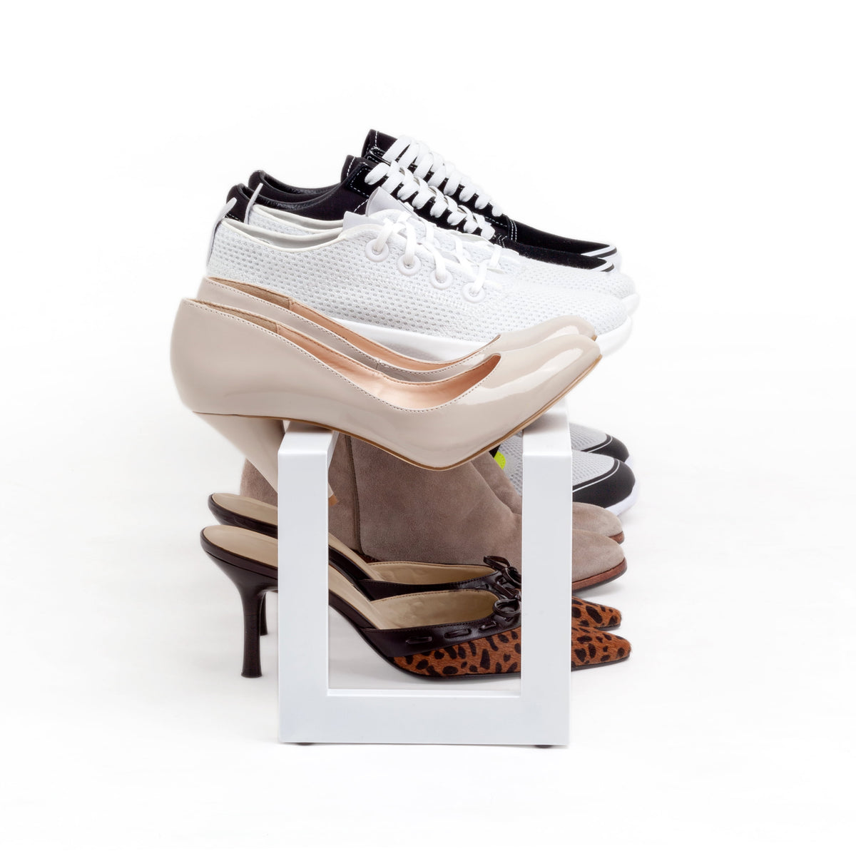 Steel Expandable Shoe Rack, 2-Tier, Stacking Storage Organizer, Adjustable Length, Entryway / Closet, Matte White - Image 5