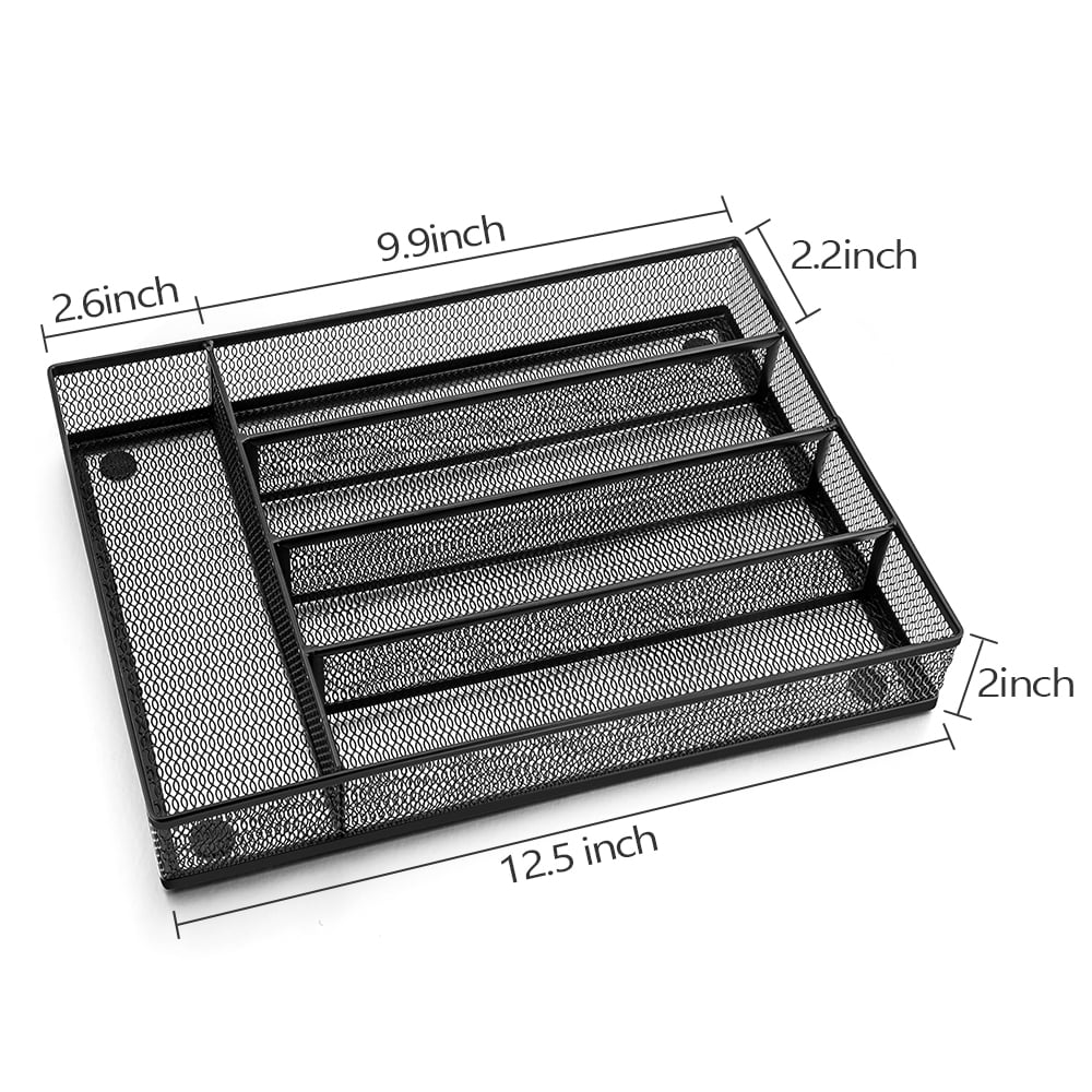 Black Kitchen Drawer Organizer, Metal Mesh Silverware Organizer, Cutlery Holder Tray for Kitchen Drawers, 5 Compartme... - Image 4