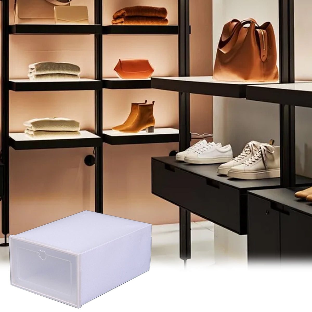 Foldable Shoe Storage, Space-Saving Stackable Shoe Organizer, Clear Shoe Boxes for Closet, Shelf, Entryway & Dorm Roo... - Image 4