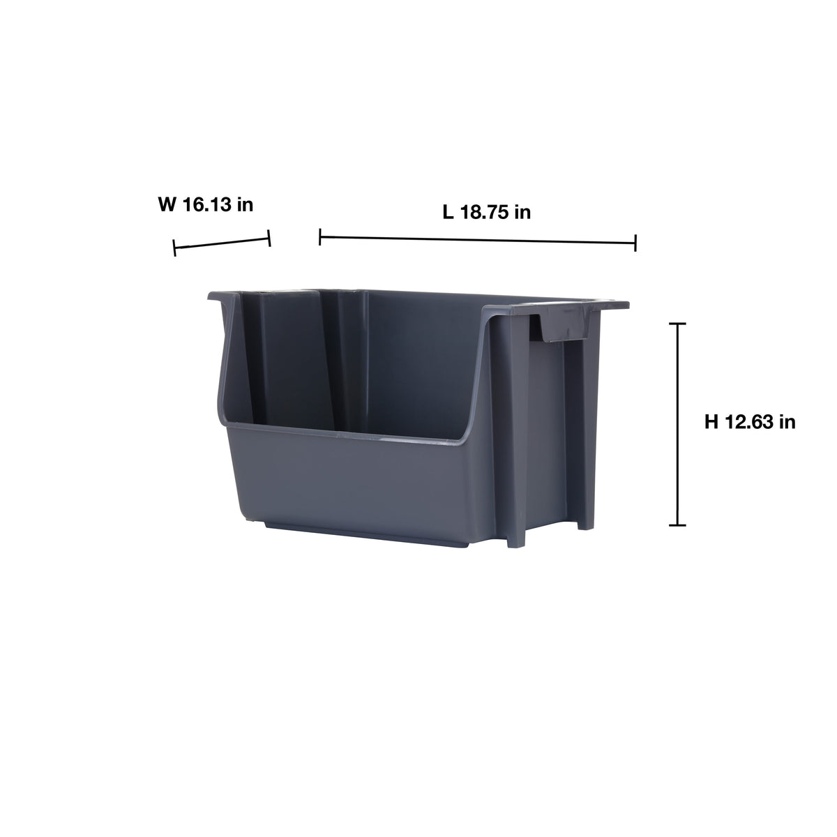 Stacking Storage Bin, Plastic, Gray - Image 3