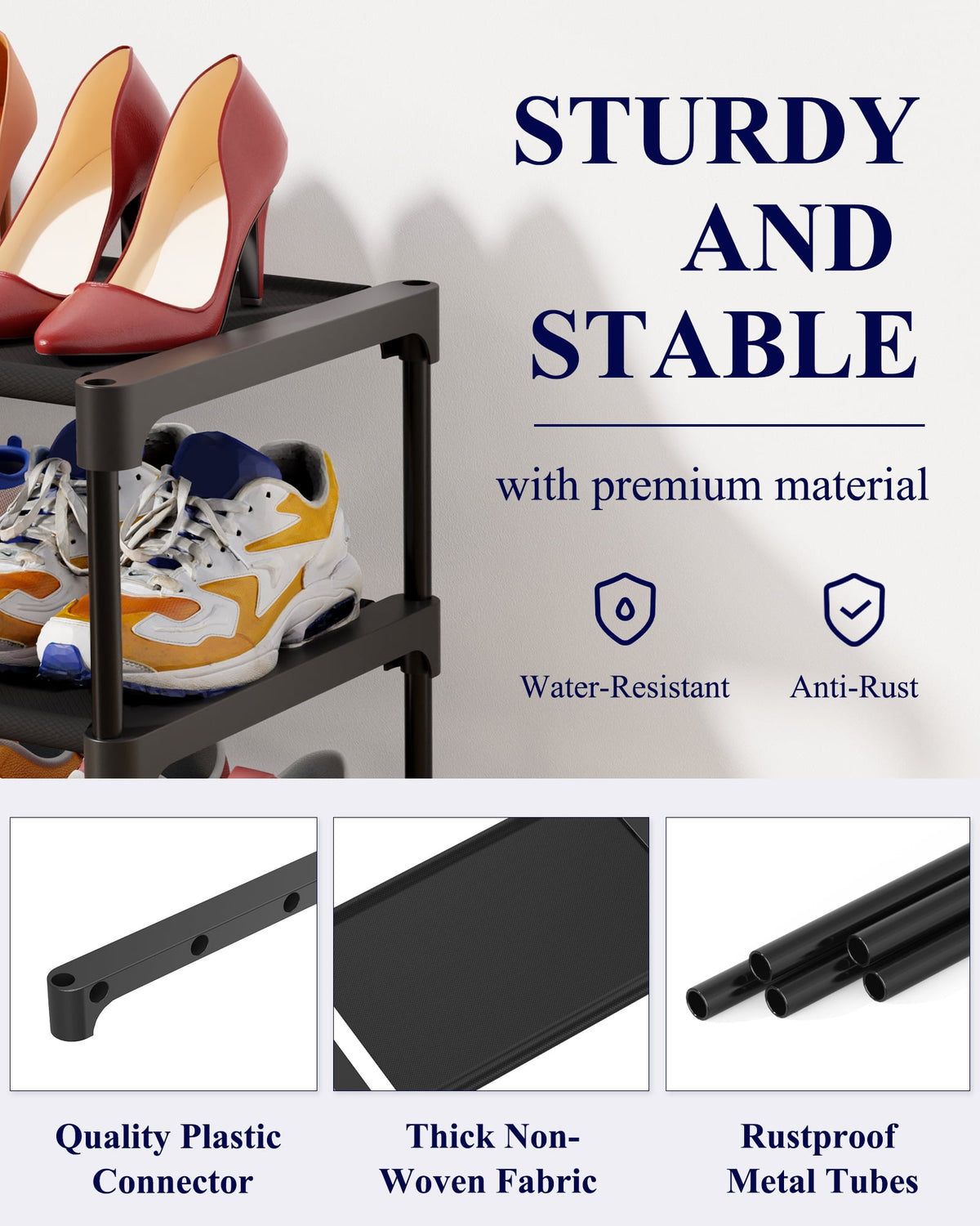 3-Tier Rack, Organizer for Closet, Entryway, Garage or Hallway, 11.5" x 27.2" x 18.3", Black - Image 4