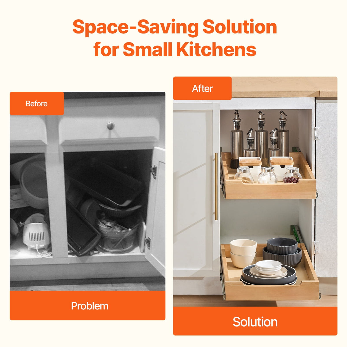 Organizer, x Sliding Drawer, Soft-Close Wooden Shelf, Durable Slide-Out Storage Solution, Base Organizer for Kitchen,... - Image 4